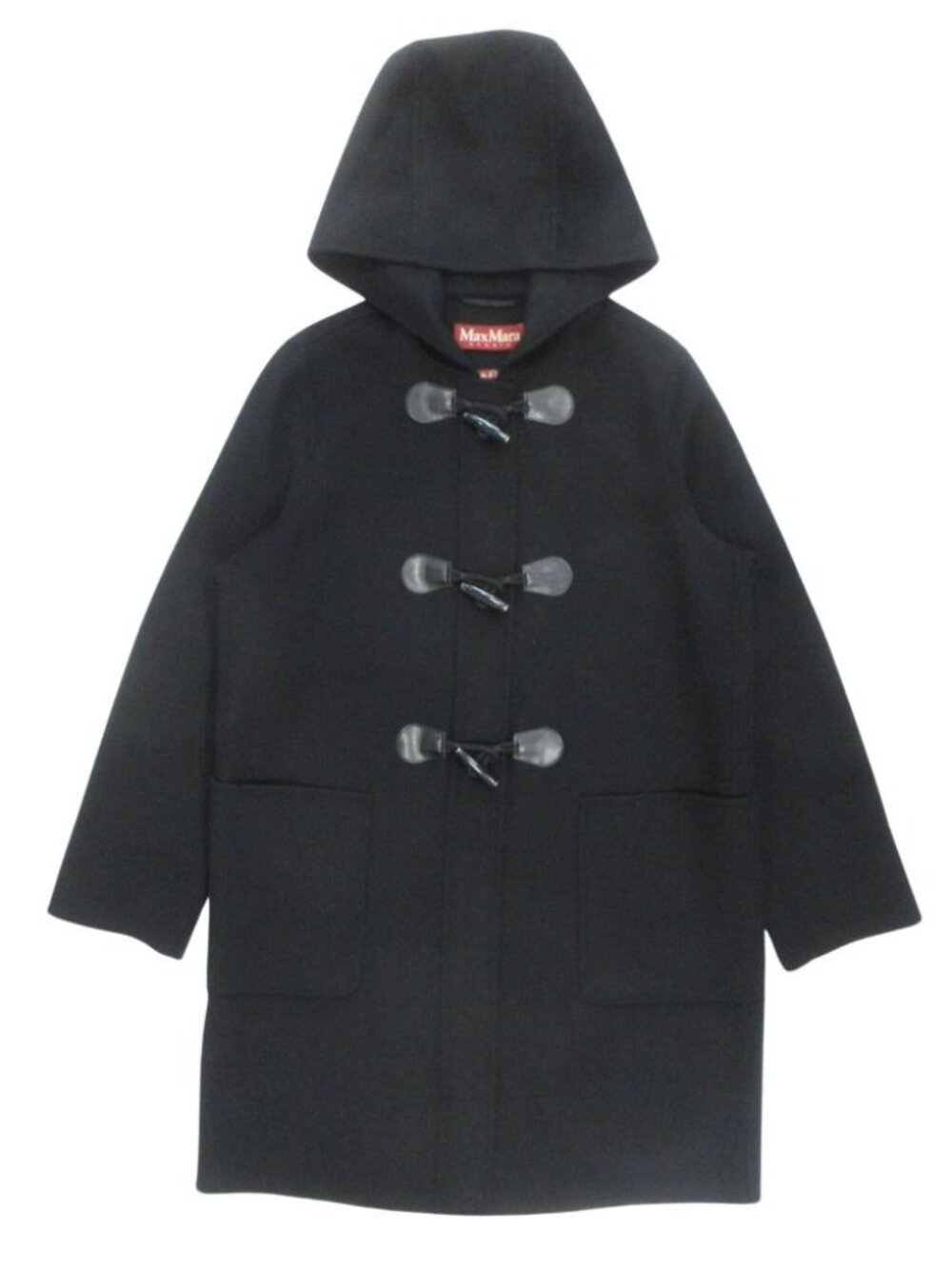 Max Mara Studio Duffle Coat Wool Cashmere Blend Hood 44 Black